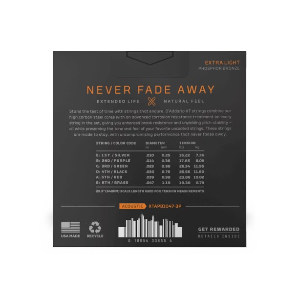 D'Addario XTAPB1047-3P, Strenges�t Western XT Phos.Bronze 010-047, 3-pack